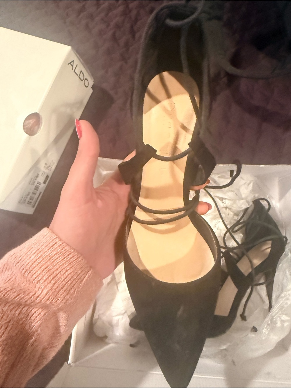 Wild Diva Black Pointed Toe Lace-Up Heels